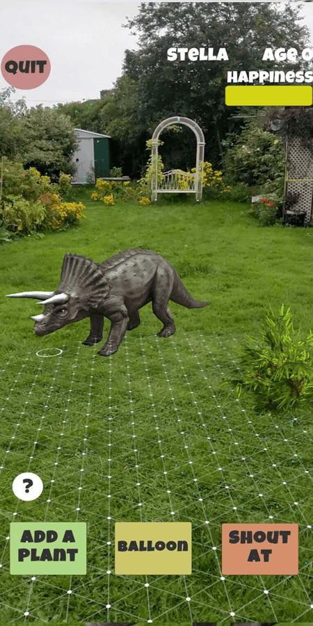 Jurassic House screenshot of dinosaur in garden.