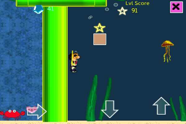 screenshot from mobile game Hyperboy, underwater level.